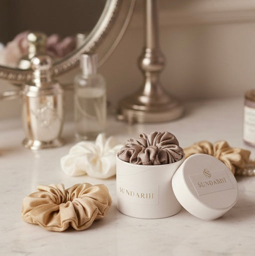 Sundariii Mulberry Silk Scrunchie Set, Balanced Pastel Luxe Signature pack "Vanilla girl energy" 100% Mulberry Silk, Pack of 6, Crease-Free Hold, Premium hair care for hair thinning.
