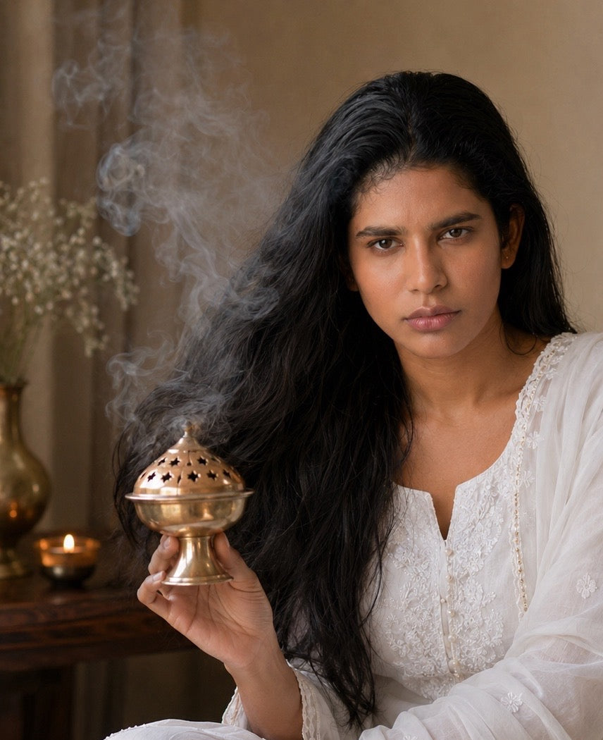 hair dhoop , hair care, hair aroma, ayurvedic, hair steam, hair perfume
