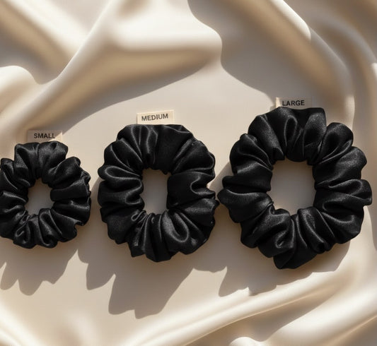 Sundariii Premium Satin Silk  Scrunchie - Shades of Black "Black cat energy" set of 3