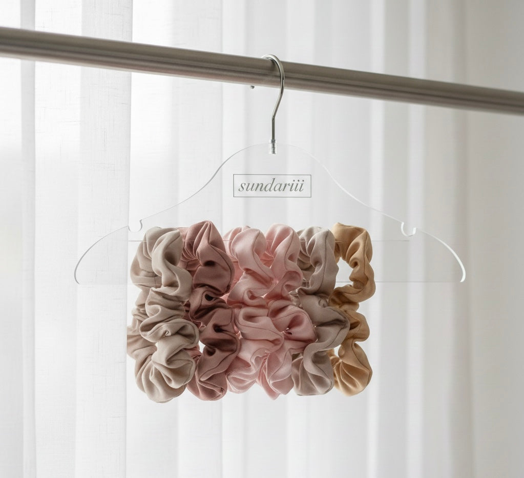 Sundariii Premium Satin Silk Scrunchies, Signature Pastel Luxe, "Soft Girl" - Set of 6, Crease-Free Hold