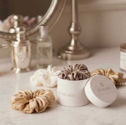 Sundariii Premium Satin Silk Scrunchies, Signature Pastel Luxe, "Soft Girl" - Set of 6, Crease-Free Hold