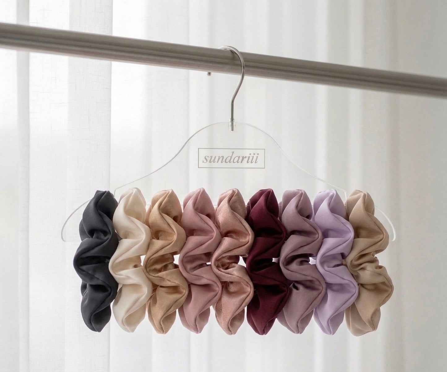 Sundariii Premium Satin Silk Scrunchies, Signature Pastel Luxe, "Old Money Energy" - Set of 9, Crease-Free Hold