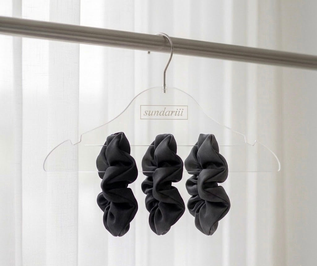 Sundariii Premium Satin Silk  Scrunchie - Shades of Black "Black cat energy" set of 3