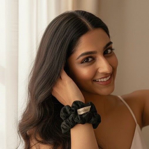 Sundariii Premium Satin Silk  Scrunchie - Shades of Black "Black cat energy" set of 3