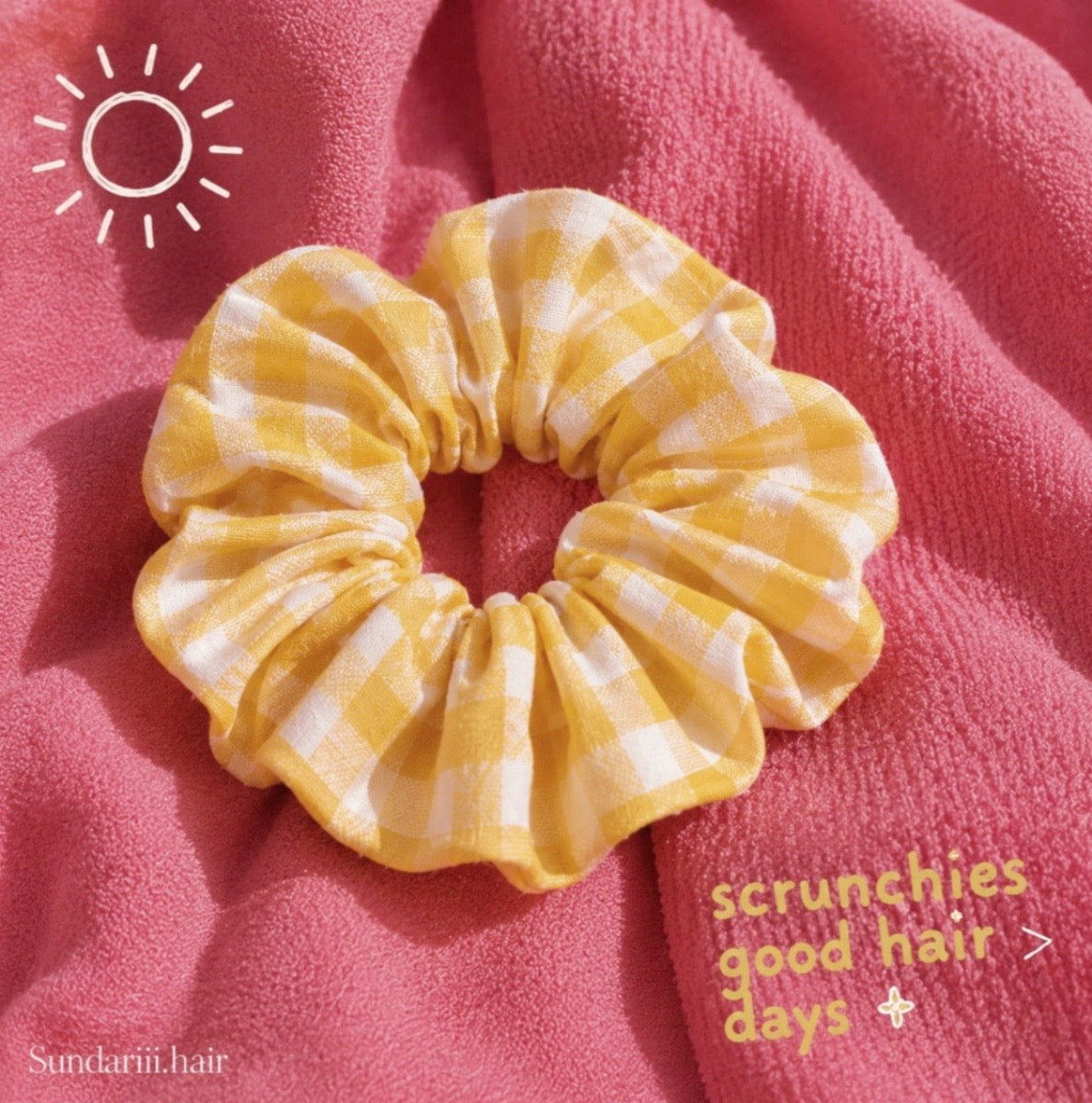 Sundariii - "Summer Girl" Cotton Candy Scrunchie Set of 3 | Pastel Checkered Cotton Hair Scrunchies for Women & Girls | Pink White, Butter Yellow White & Blue White | Soft Cute Hair Accessories